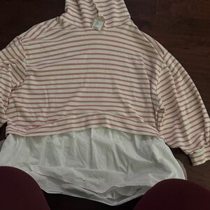 Source Unknown Pink and White Striped Hoodie